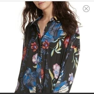 Free People | Champs De Fleur Oversized Satin Floral Blouse